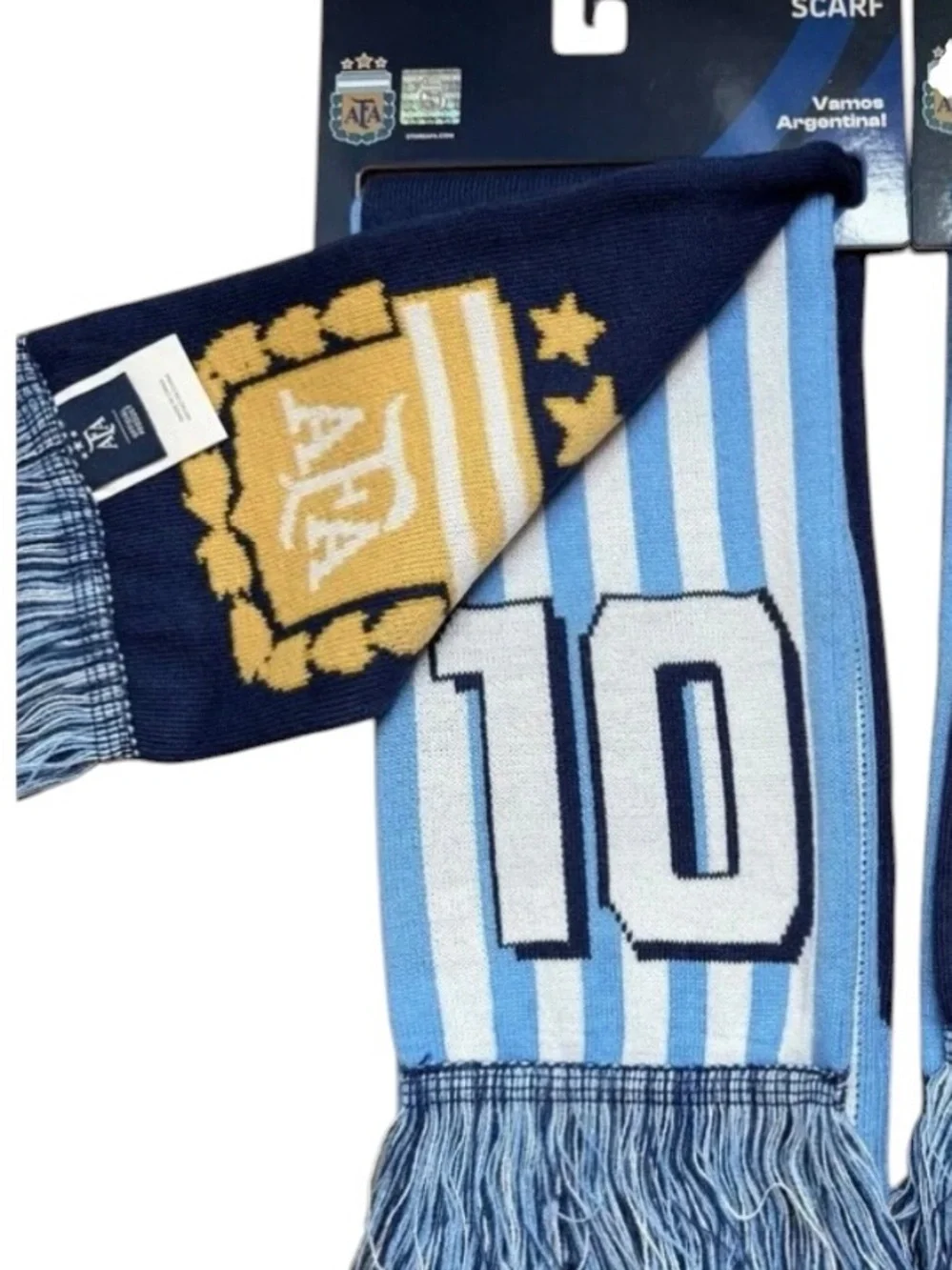AFA Mens Soccer Scarf in Light Blue, Navy, ARGENTINA MESSI.  Gold Crest.  NEW